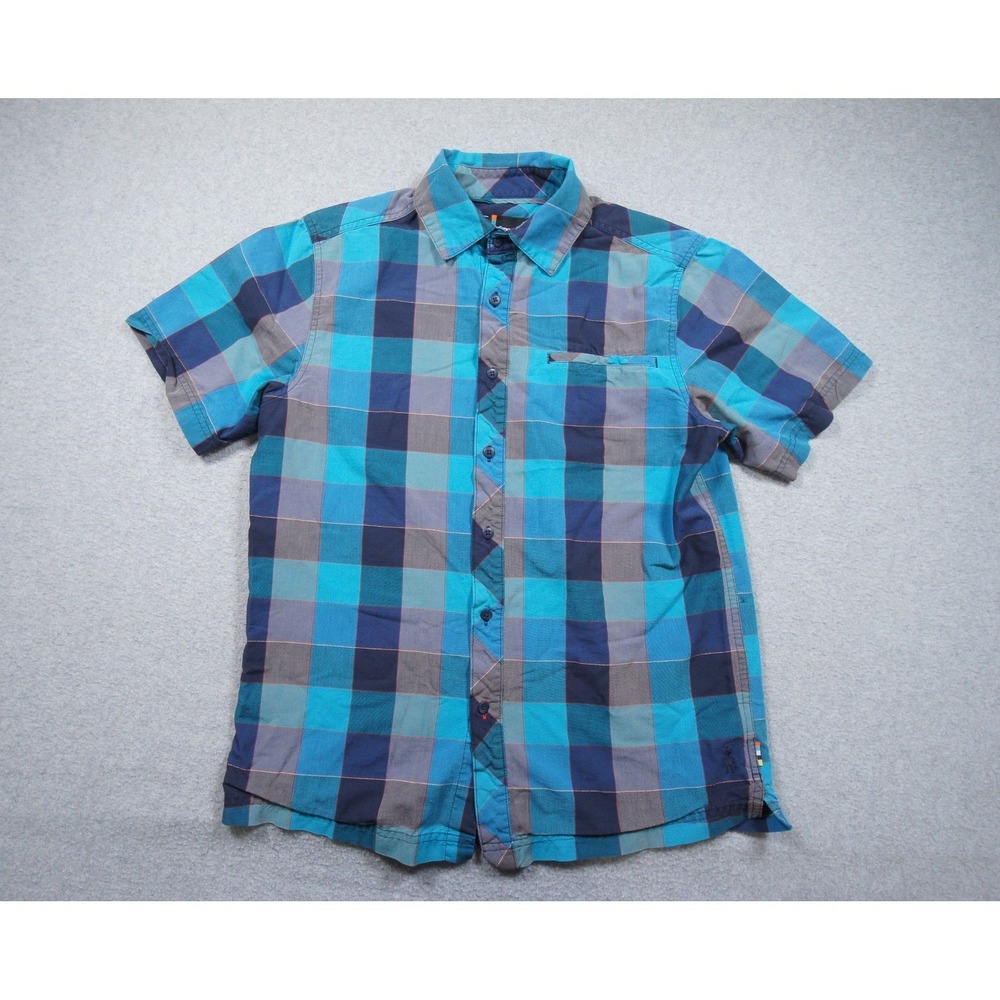 Smartwool Shirt Mens Small Blue Button Down Short Sleeve Merino Wool Blend